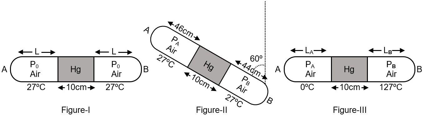A thin glass tube of uniform cross-section is sealed at both ends (AB ...