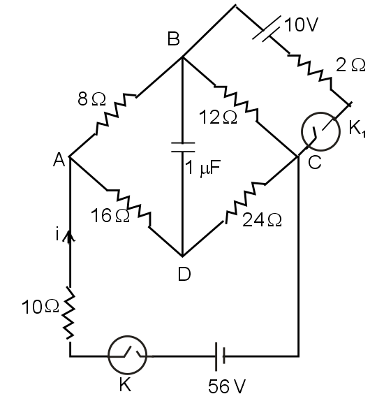 Consider the circuit shown in the figure. Find the current i flowing